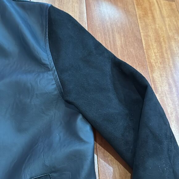 F Collection black leather and suede men's Italy Leather Bomber Jacker Size M - Picture 4 of 13